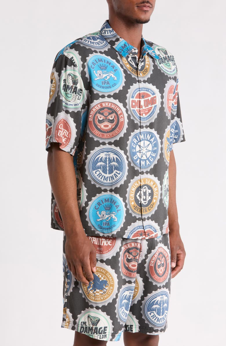 CRIMINAL DAMAGE Bottle Cap Button Front Shirt, Alternate, color, Black Multi