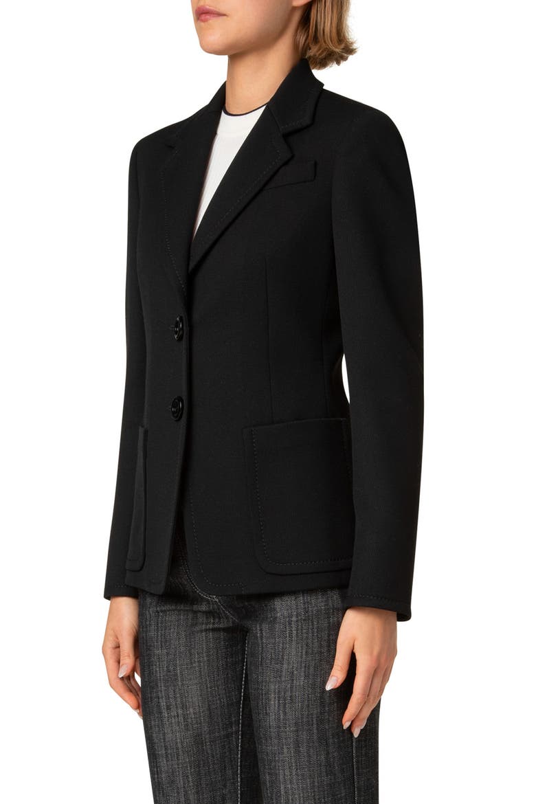 Virgin Wool Tricotine Blazer, Alternate, color, BLACK