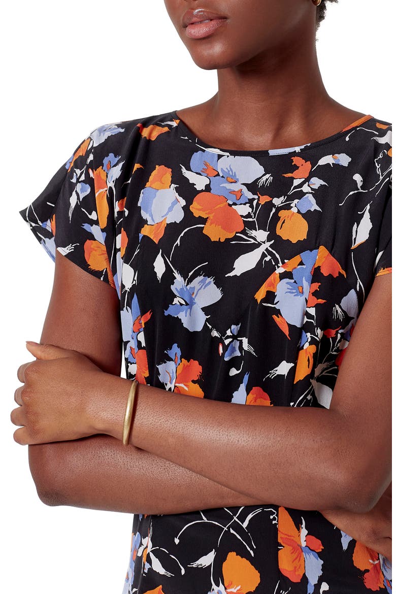 Haben Floral Silk Midi Dress, Alternate, color, CAVIAR
