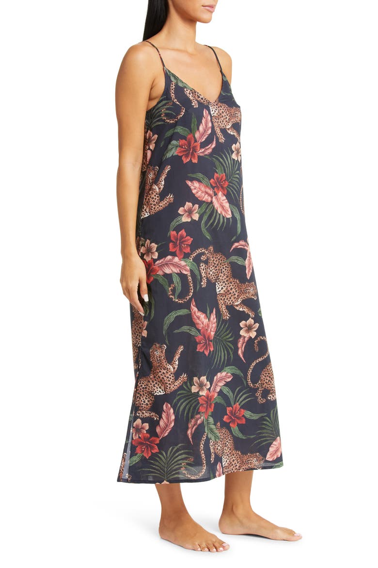 Floral Cotton Nightgown, Alternate, color, SOLEIA NAVY