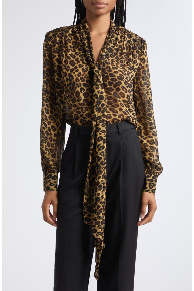 Kaila Tie Neck Chiffon Top, Main, color, LEOPARD
