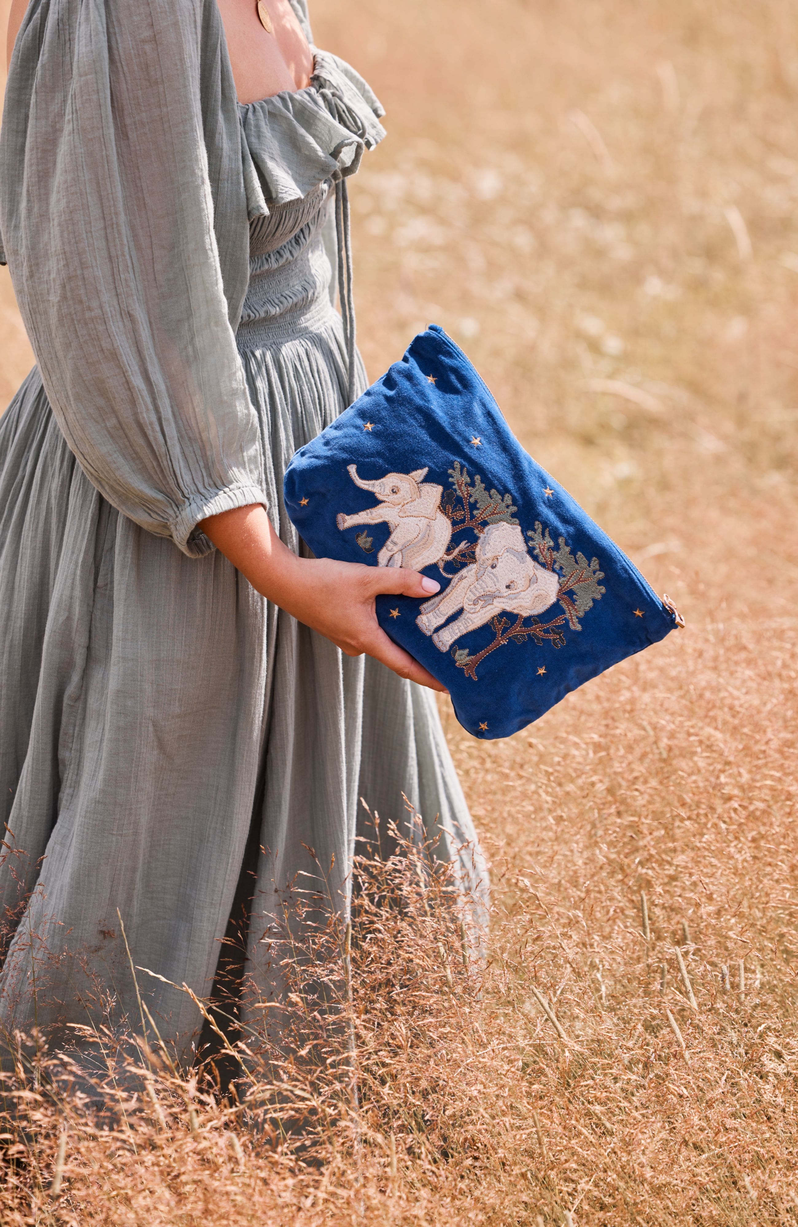 Elizabeth Scarlett Baby Elephant Conservation Velvet Everyday Pouch, Alternate, color, Navy