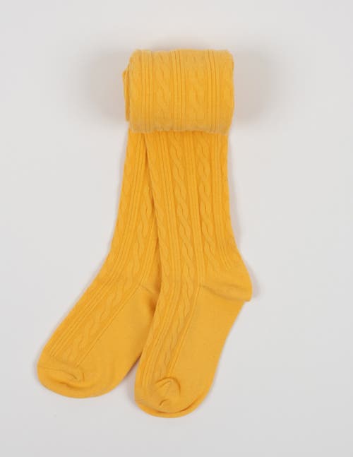 Leveret Girls Cable Knit Tights, Cotton Blend In Yellow