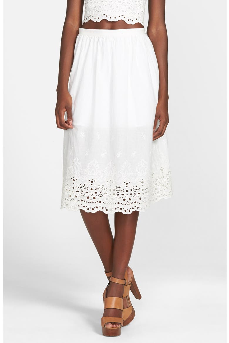 Eyelet Midi Skirt, Main, color, WHITE