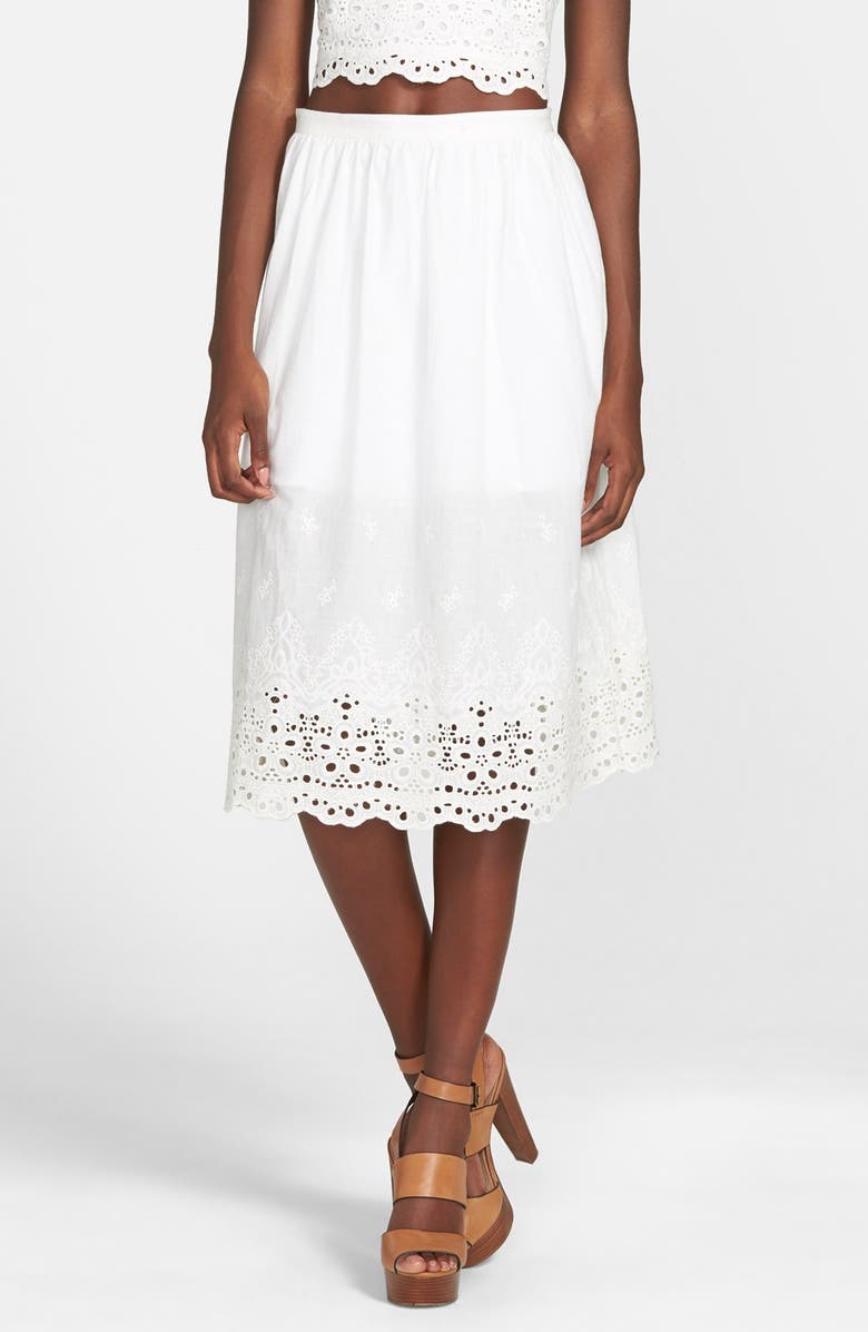 Lucca Couture Eyelet Midi Skirt, Main, color, 