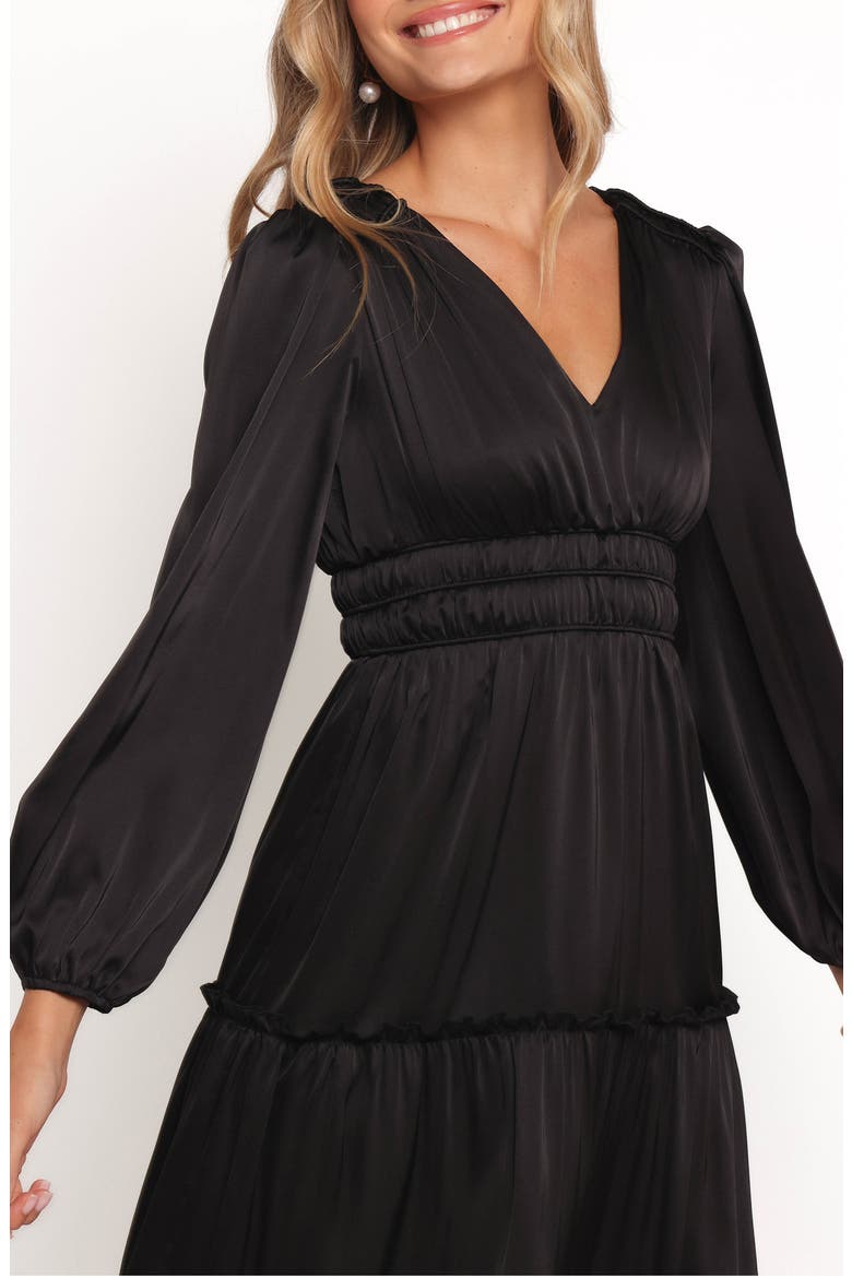 Rowen Long Sleeve Satin Midi Dress, Alternate, color, BLACK