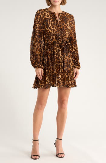Pleat Long Sleeve Minidress