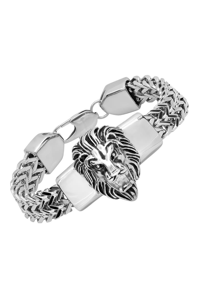 Lion Head Station Bracelet, Alternate, color, METALLIC