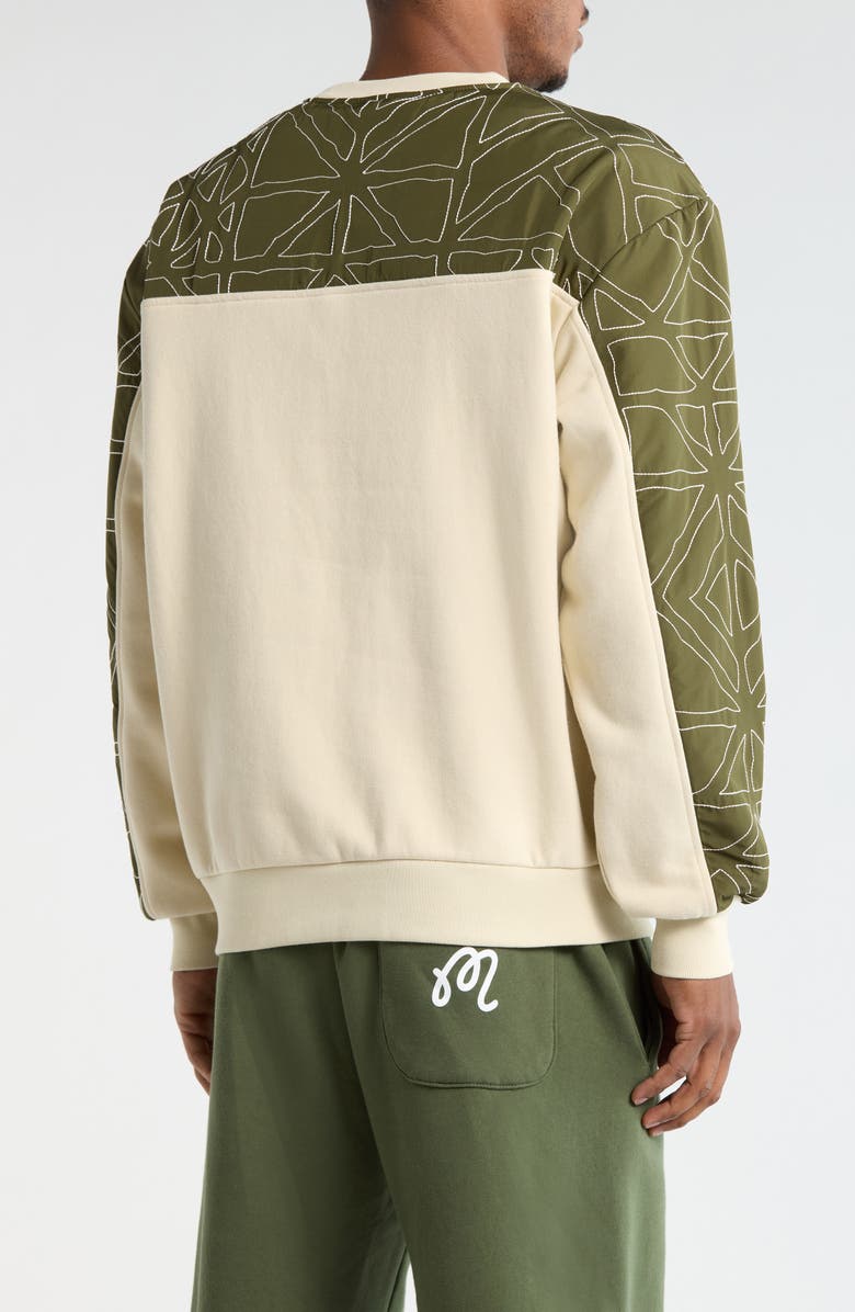 Malbon Golf Tierra Colorblock Crewneck Sweatshirt, Alternate, color, Cream / Olivine