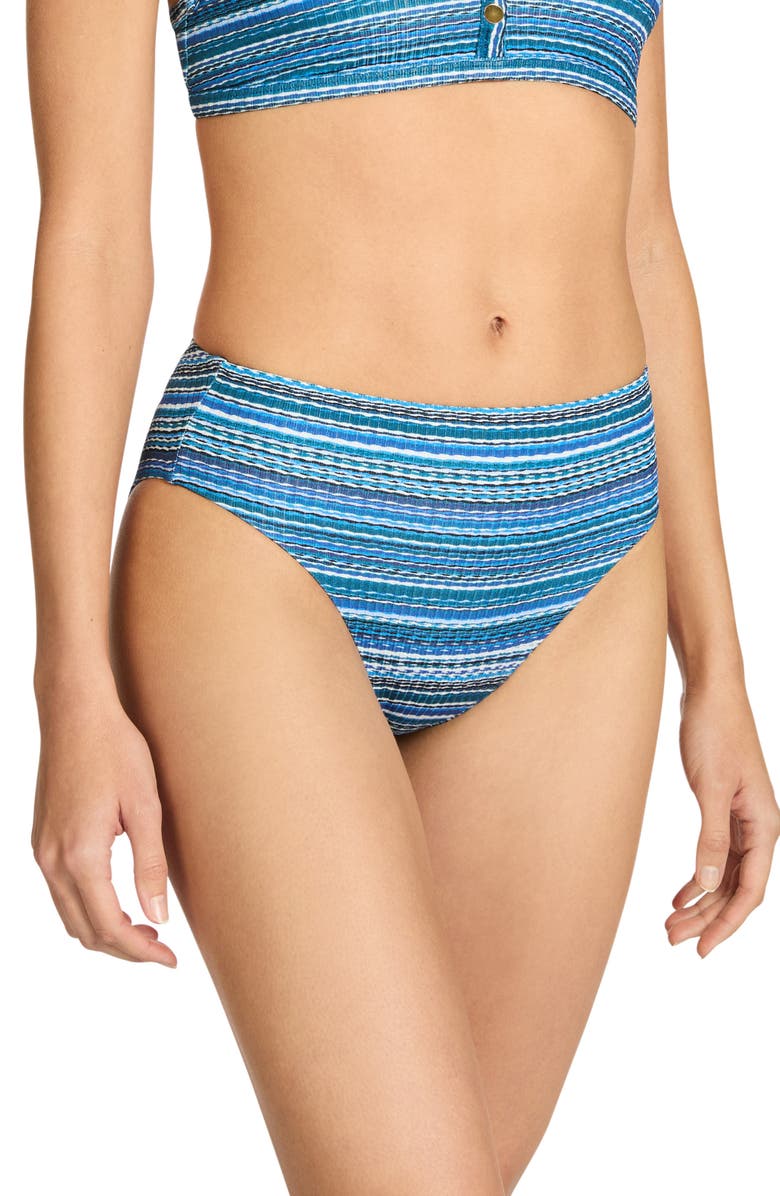 Robin Piccone Emilia High Waist Bikini Bottoms, Alternate, color, Lapis Multi