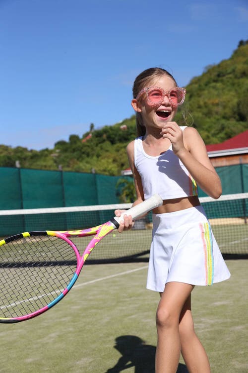 Lola + The Boys Rainbow Sherbet Sequin Tennis Set In White