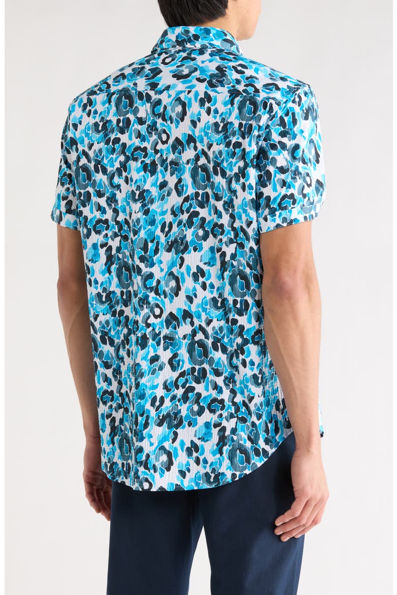 Pantanal Short Sleeve Woven Button-Up Shirt, Alternate, color, BLUE