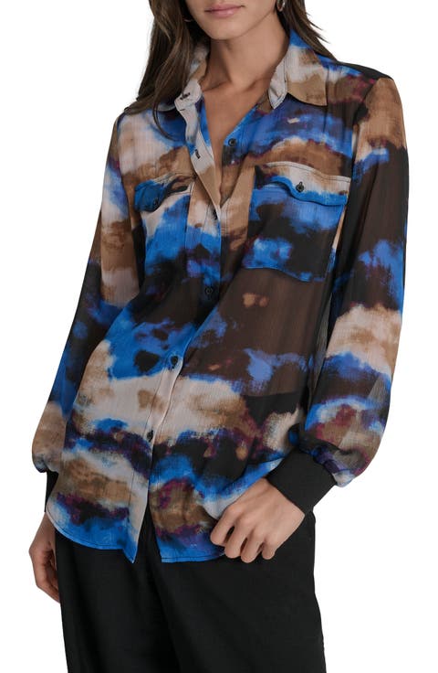 Floral Print Long Sleeve Chiffon Shirt