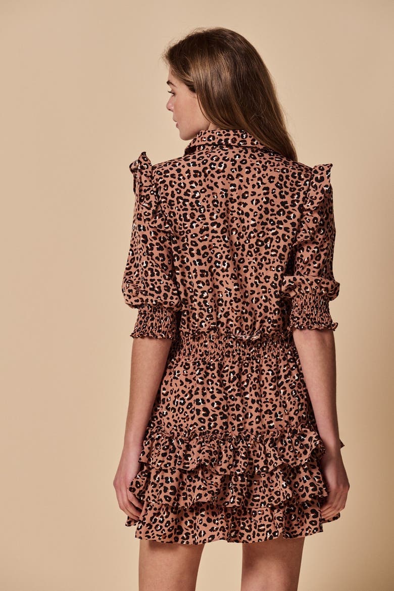 The Ruffled Tiered Minidress, Alternate, color, Blush Leopard