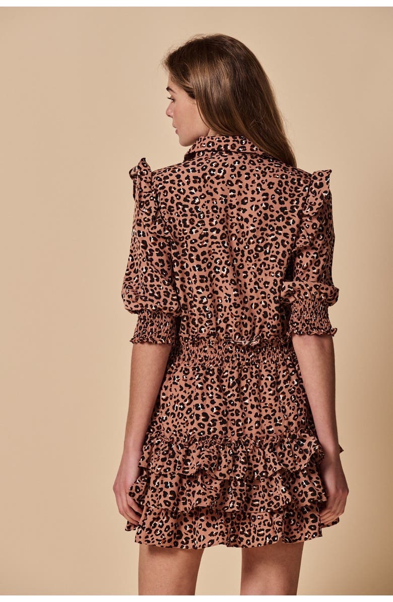 The Shirt by Rochelle Behrens The Ruffled Tiered Minidress, Alternate, color, Blush Leopard