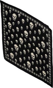 McQueen Classic Skull Print Pleated Silk Square Scarf