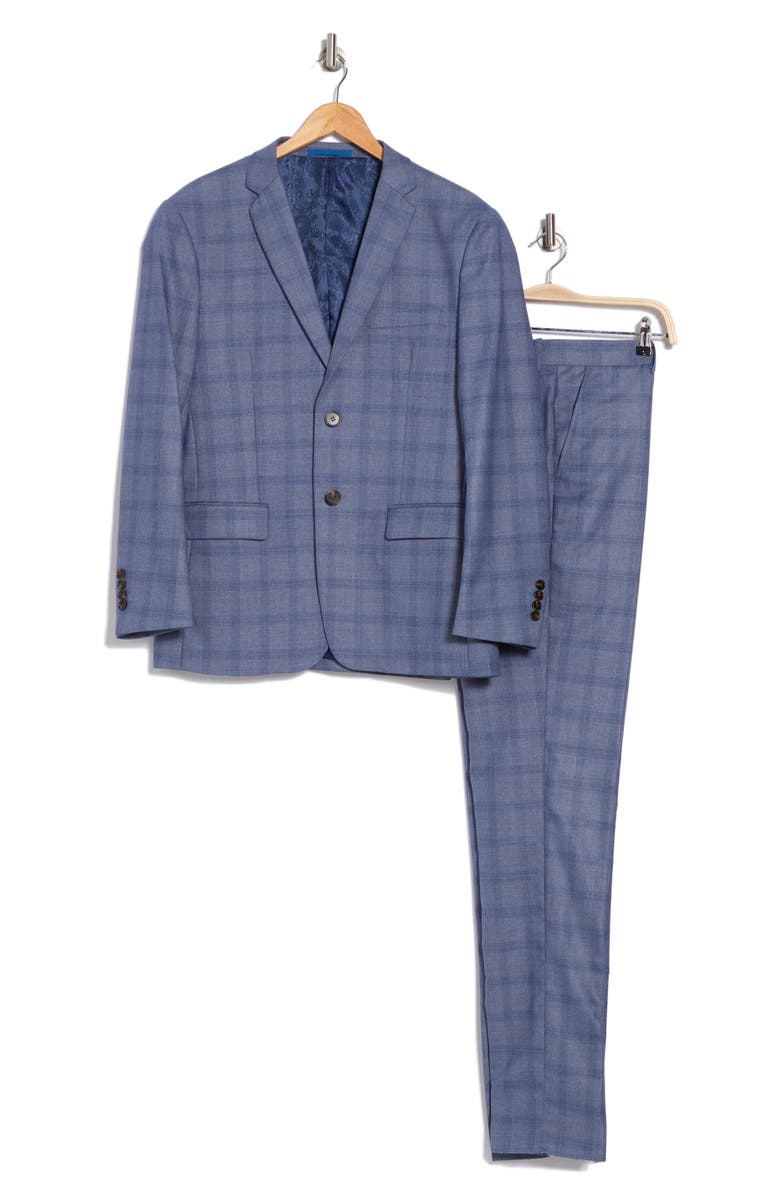 Gino Vitale Slim Fit 3-Piece Blue Check Suit, Alternate, color, Light Blue