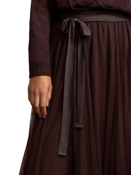 Ro&zo Tulle Godet Maxi Skirt In Brown
