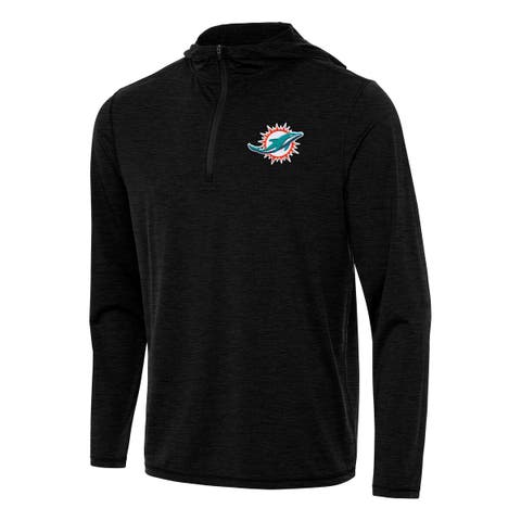 Men's Antigua Heather Black Miami Dolphins  Tidy Quarter-Zip Pullover Hoodie
