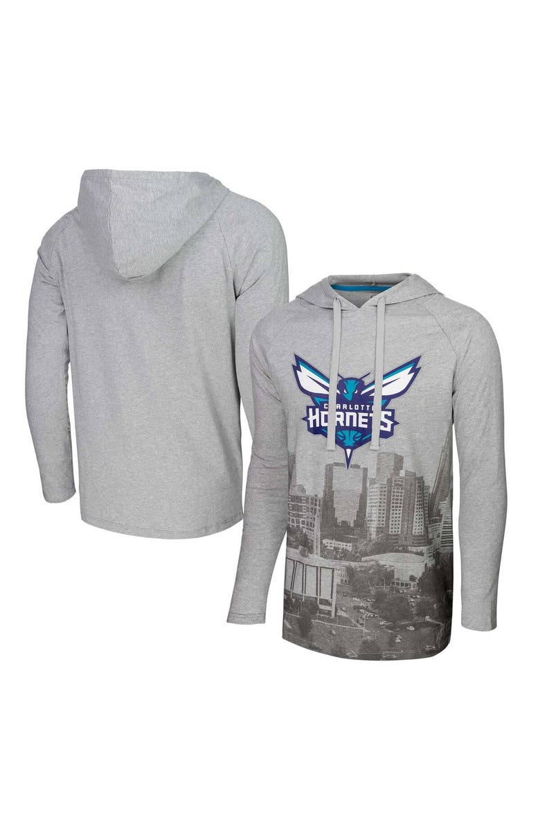 Stadium Essentials Men's Stadium Essentials Heather Gray Charlotte Hornets Atrium Raglan Long Sleeve Hoodie T-Shirt, Main, color, Heather Gray