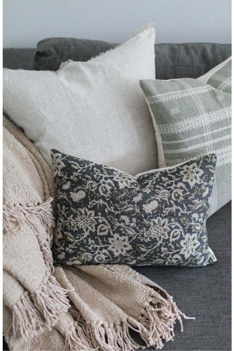 Willow Deep Blue & Sage Floral Pillow Cover, Alternate, color, Slate Blue