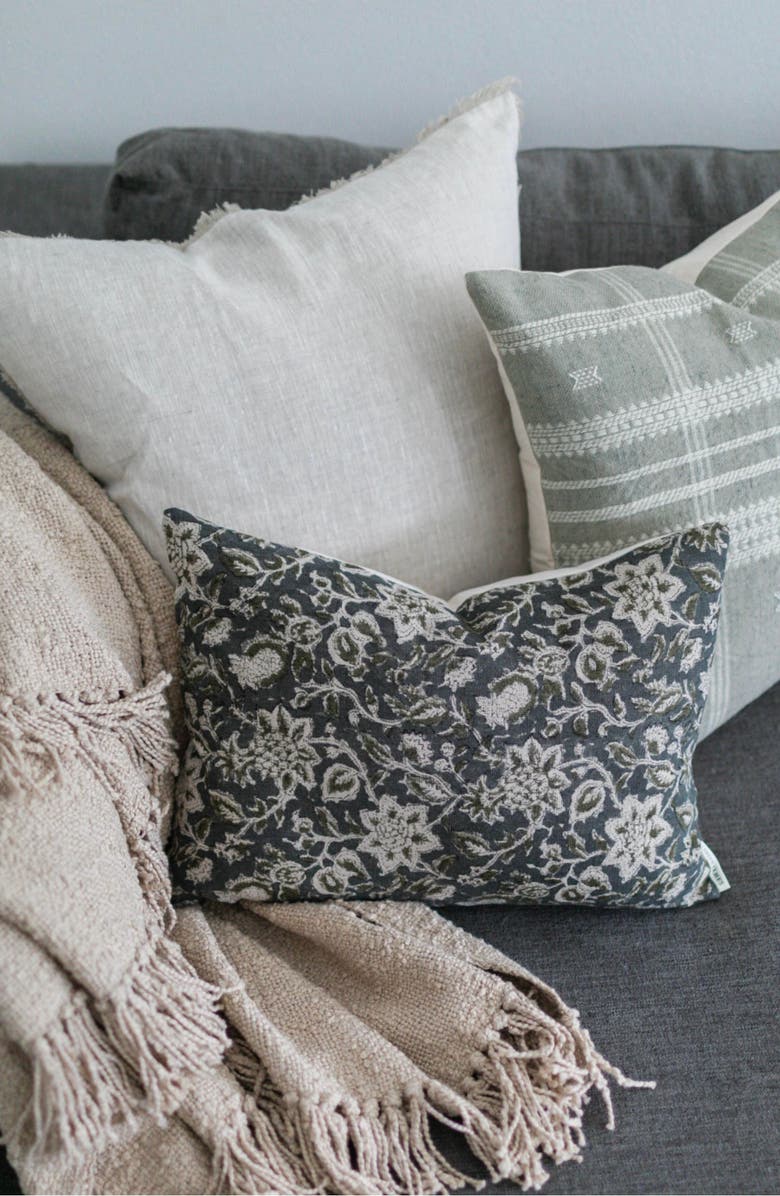 Linen & James Willow Deep Blue & Sage Floral Pillow Cover, Alternate, color, Slate Blue