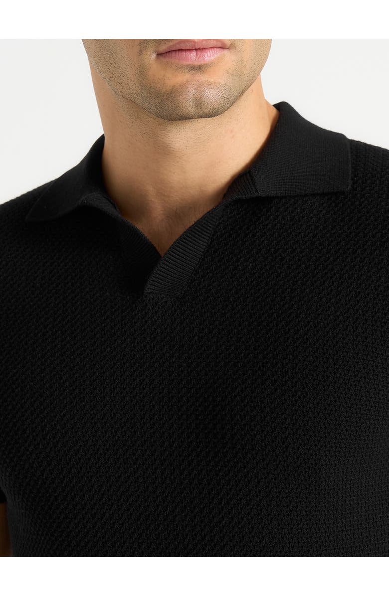 Manière De Voir Rowen Textured Knit Revere Polo Shirt, Alternate, color, Black