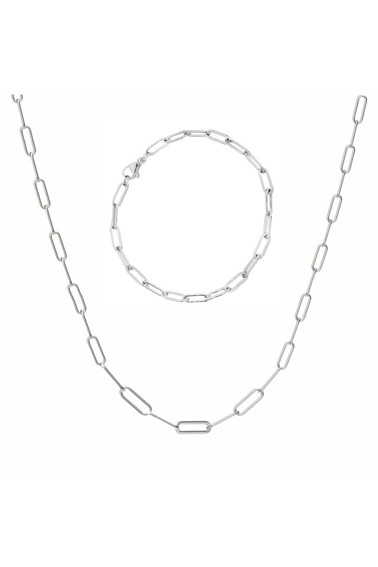 Paperclip Necklace And Bracelet, Main, color, Silver
