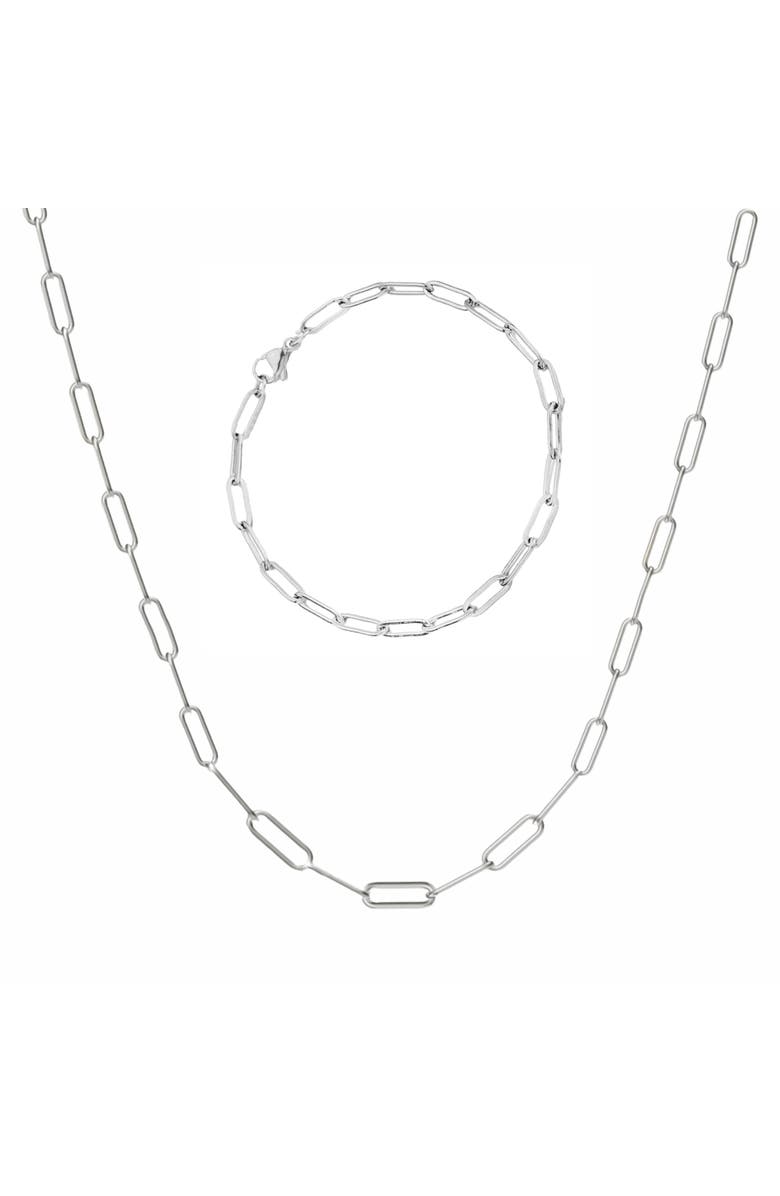 Donatello Gian Paperclip Necklace And Bracelet, Main, color, Silver