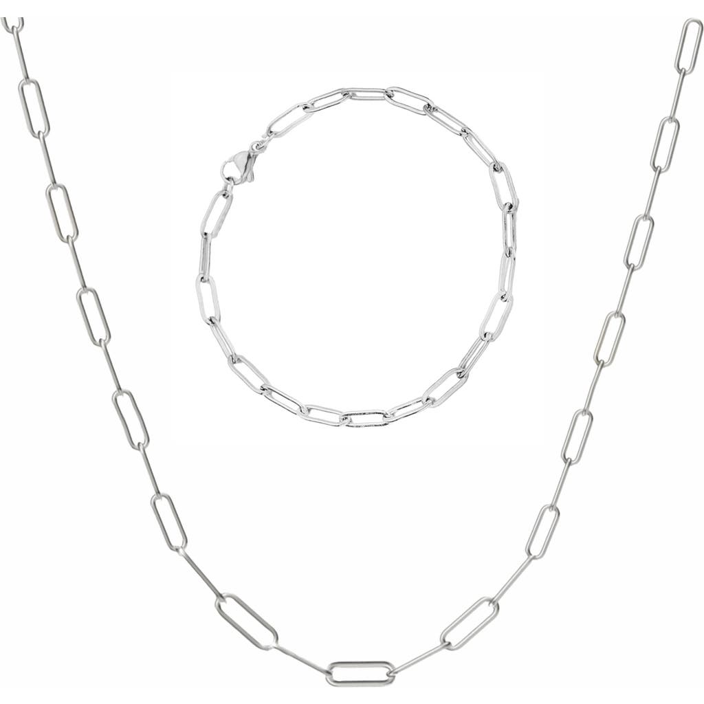 Donatello Gian Paperclip Necklace And Bracelet In Silver