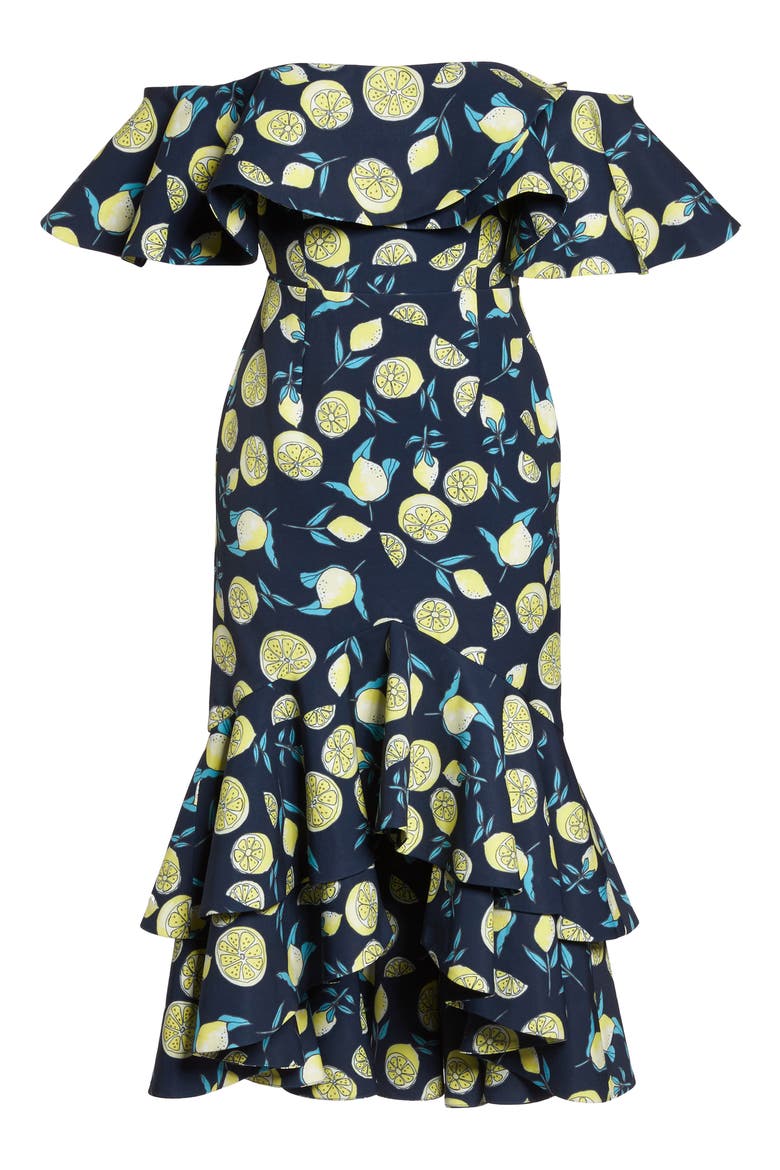 Sasha Off the Shoulder Dress, Alternate, color, LEMON PRINT