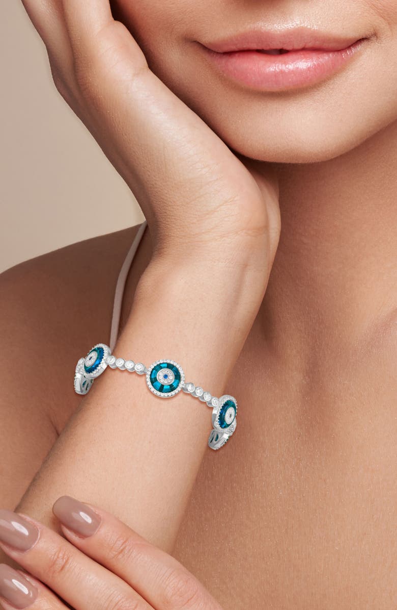SPHERA MILANO Evil Eye Station Tennis Bracelet, Alternate, color, Silver