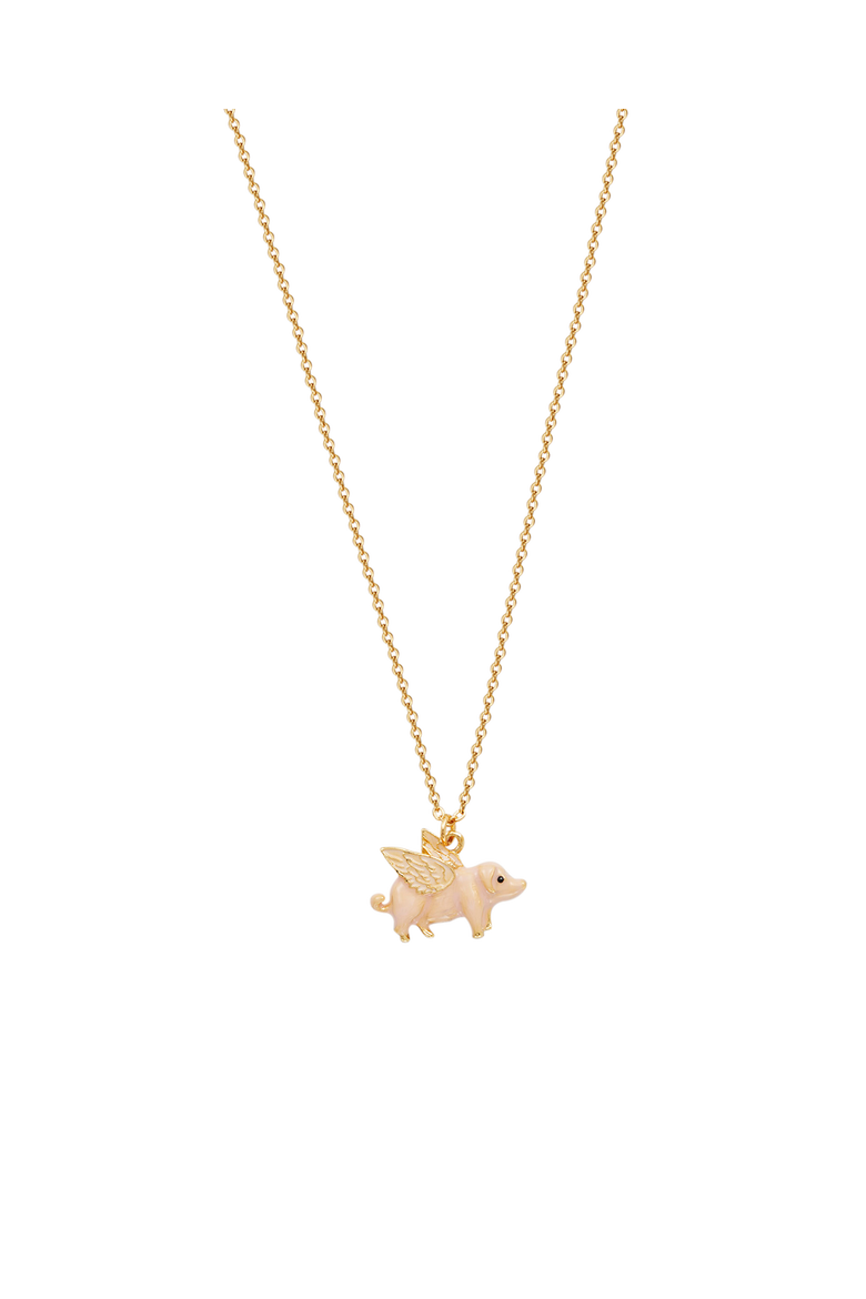 Flying Pig Enamel Necklace, Main, color, Gold