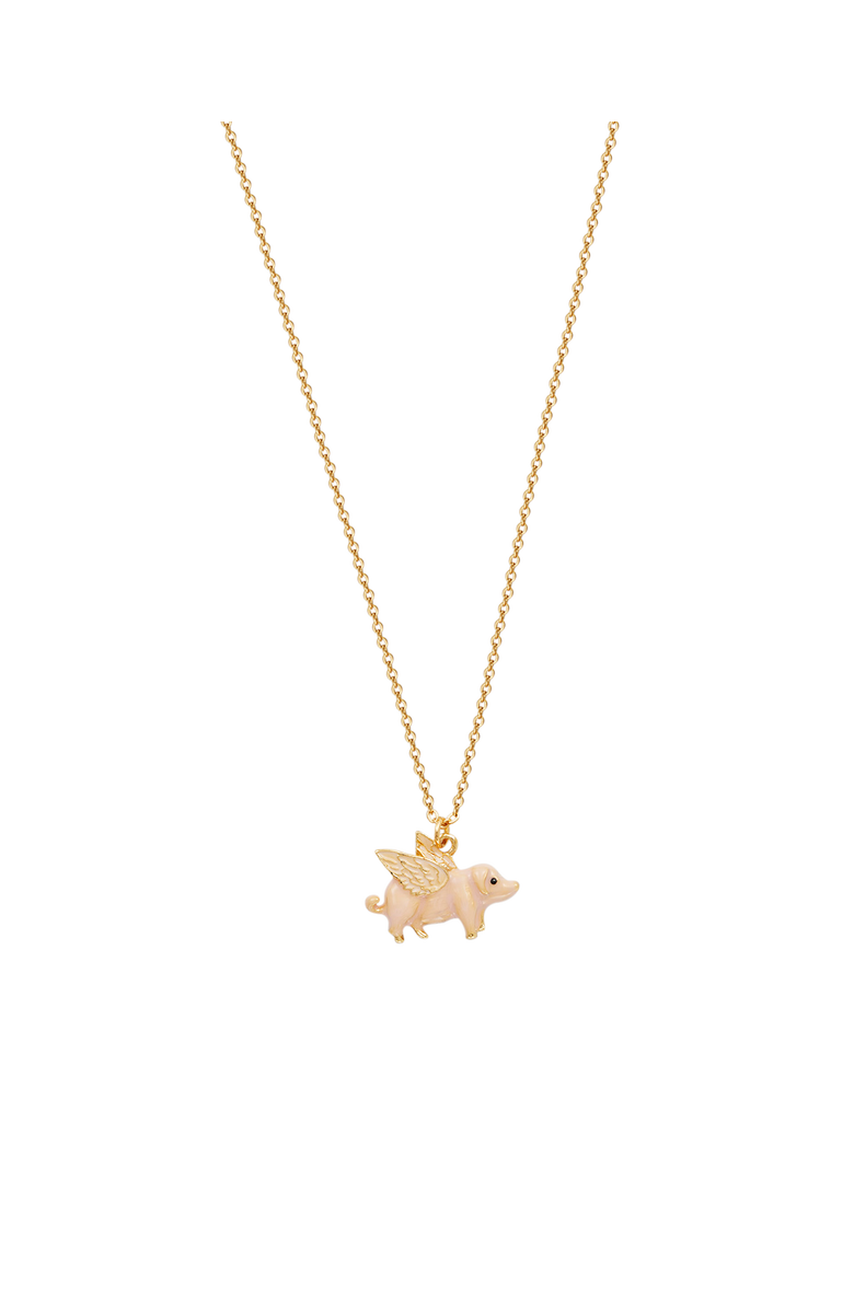 Fable England Flying Pig Enamel Necklace, Main, color, Gold