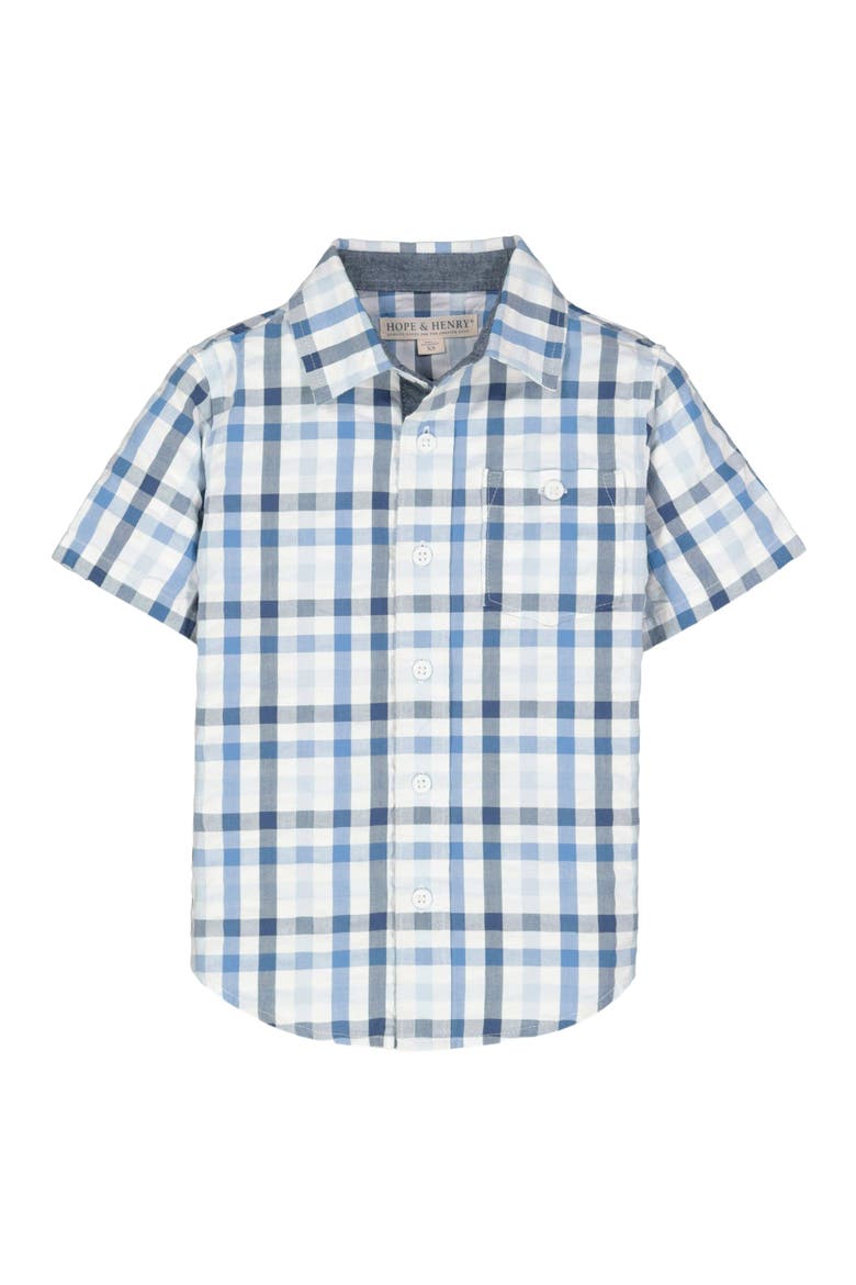 Short Sleeve Seersucker Button Down Shirt, Alternate, color, Tonal Blue Seersucker Check