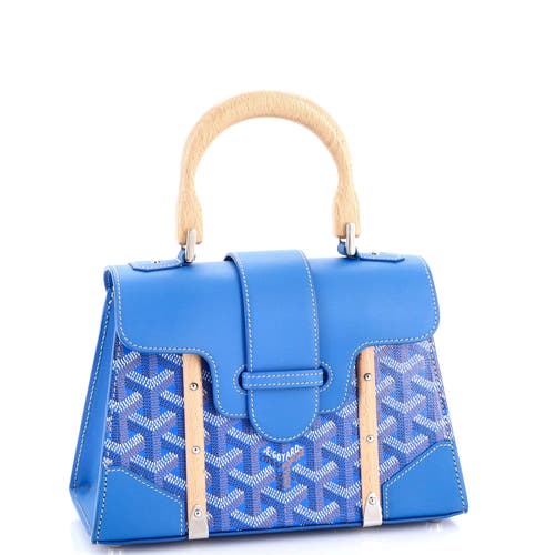 Pre-owned Goyard Goyard Structured Saigon Top Handle Bag Coated Canvas With Leather Mini In Blue