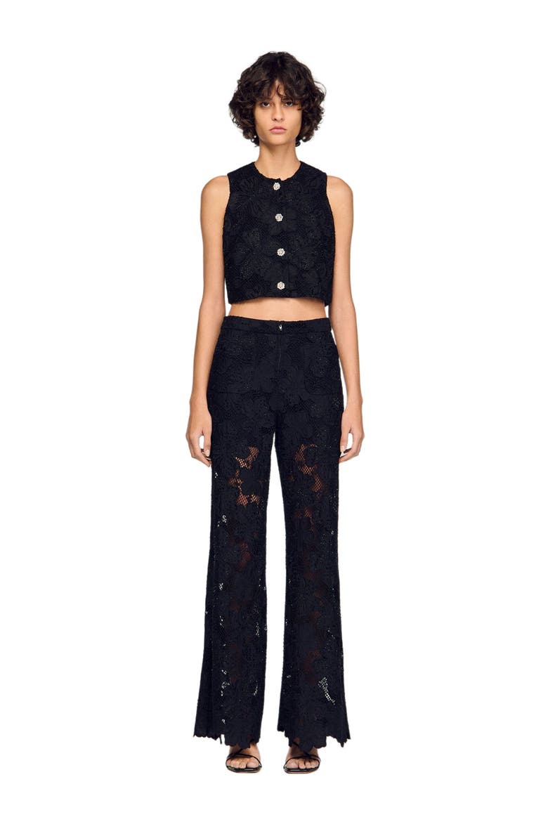Guipure lace trousers, Alternate, color, Black