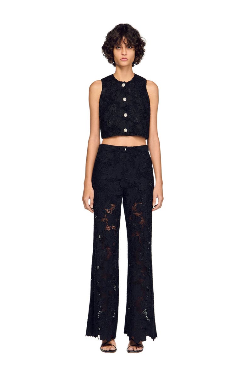 SANDRO Guipure lace trousers, Alternate, color, Black