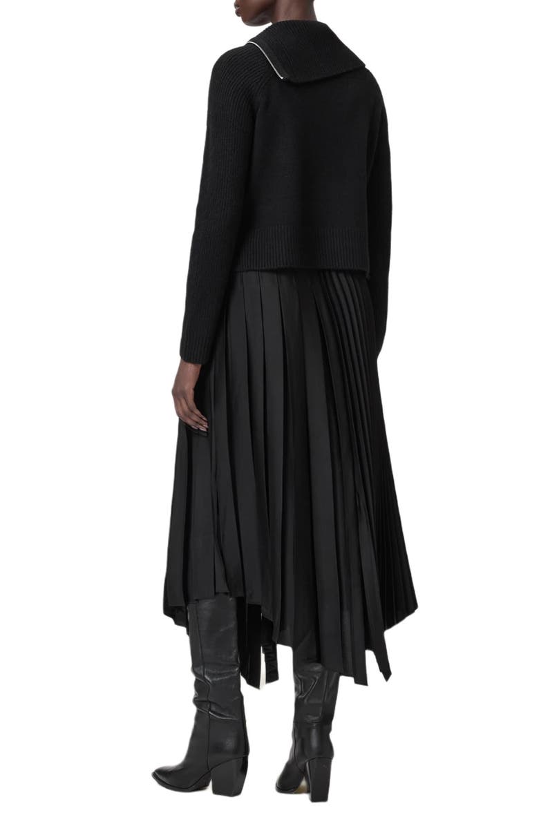 AllSaints Jax Sweater & Pleated Satin Dress Set, Alternate, color, Black