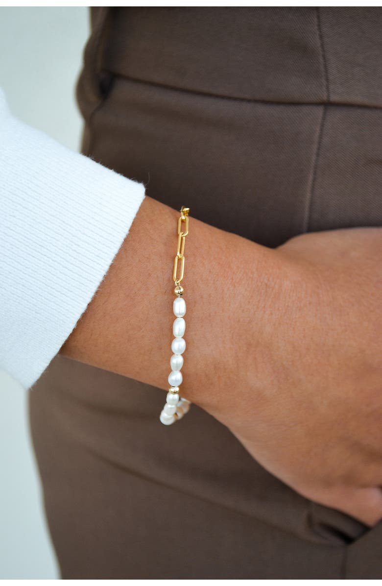 Set & Stones Simone Freshwater Pearl & Paper Clip Chain Bracelet, Alternate, color, Gold