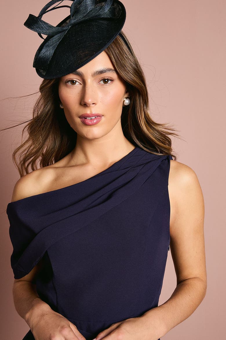 One Shoulder Twist Front Pencil Dress, Alternate, color, Navy