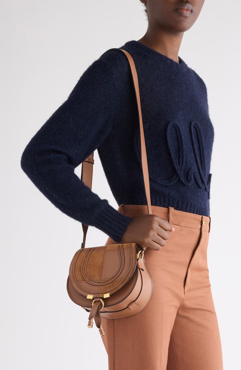 Chloé Marcie Leather & Suede Patchwork Crossbody Bag, Alternate, color, Dusty Tan