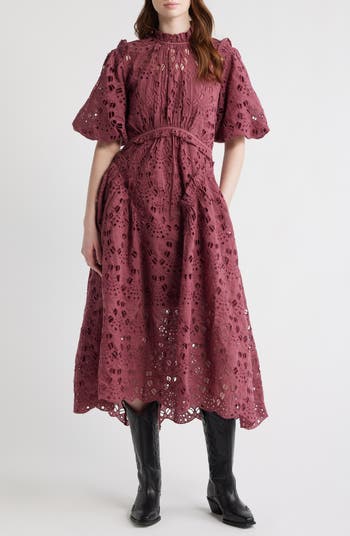 Allsaints Women's Odette Broiderie Anglais Maxi Dress, Pink, Size 4 Allsaints Women's Odette Broiderie Anglais Maxi Dress, Pink, Size 4