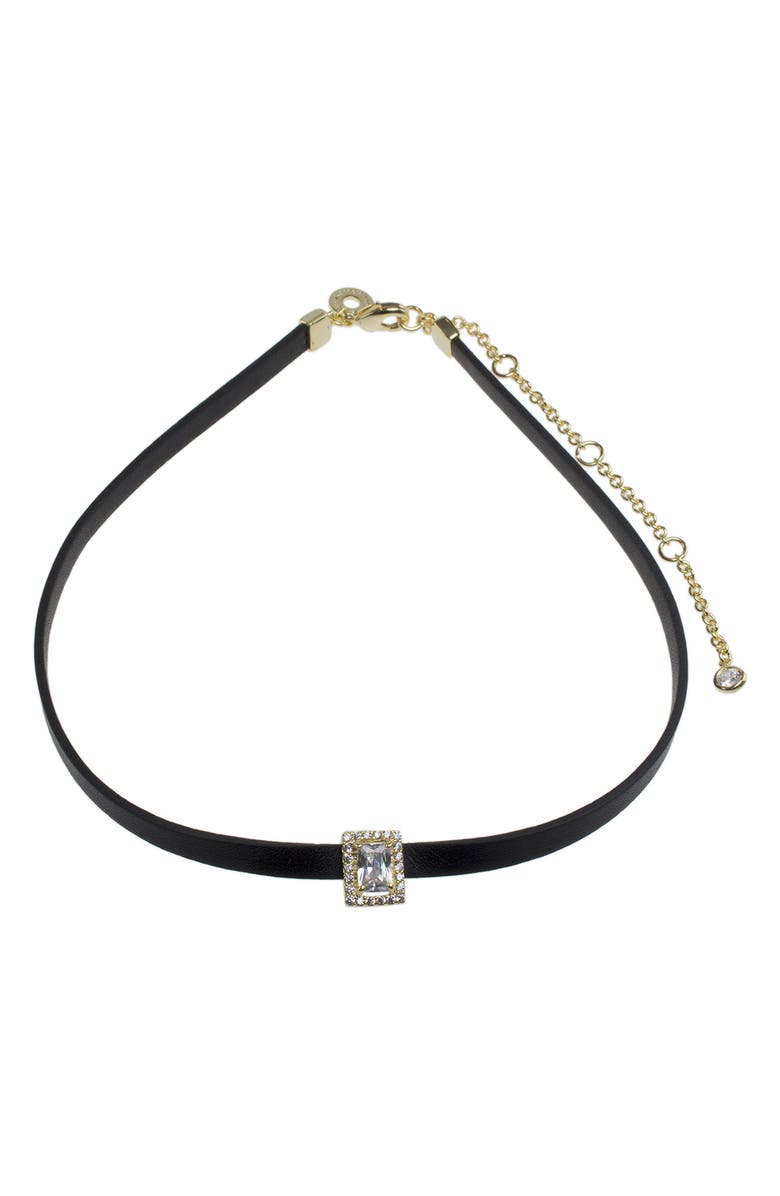 CZ by Kenneth Jay Lane Cubic Zirconia Faux Leather Choker Necklace, Main, color, 