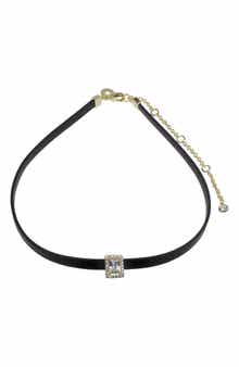 CZ by Kenneth Jay Lane Cubic Zirconia Faux Leather Choker Necklace