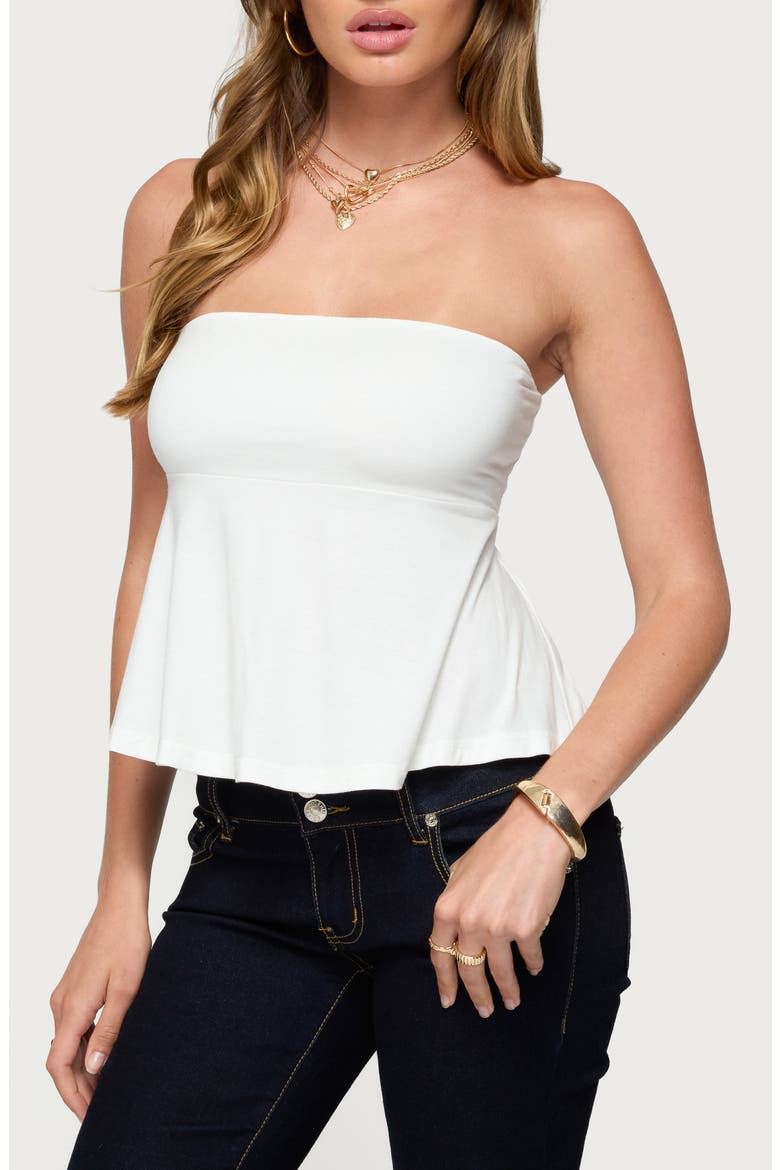 Beaux Strapless Babydoll Top, Alternate, color, WHITE