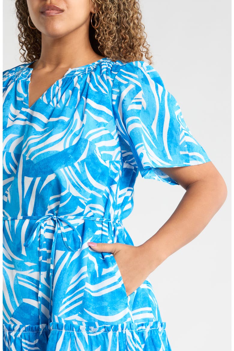 Canton Tropics Clarion Ruffle Cotton Minidress, Alternate, color, WHITE/ BLUE MULTI