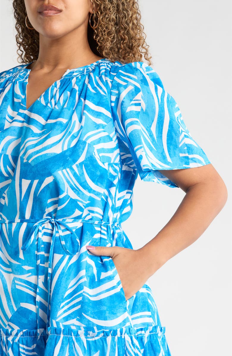 SUGARLIPS Canton Tropics Clarion Ruffle Cotton Minidress, Alternate, color, White/ Blue Multi