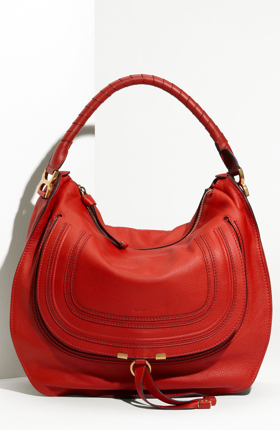 'Marcie - Large' Leather Hobo, Main, color, POPPY