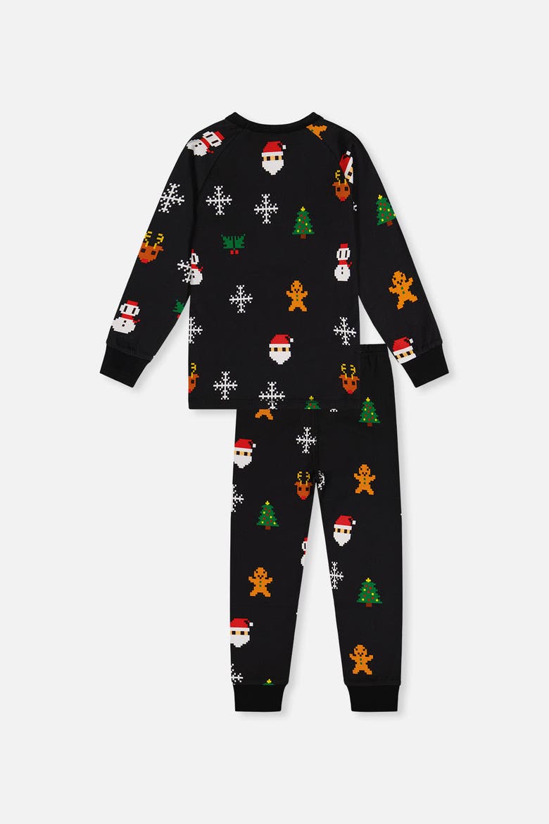 Christmas Pixel Organic Cotton Top Pants Two Piece Pajama Set, Alternate, color, Black Christmas Pixel Print